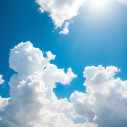 A breathtaking view of fluffy, white cumulus clouds filling a bright blue sky during a sunny day