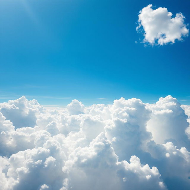 A breathtaking view of fluffy, white cumulus clouds filling a bright blue sky during a sunny day