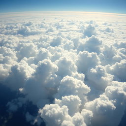A breathtaking view of fluffy, white cumulus clouds filling a bright blue sky during a sunny day