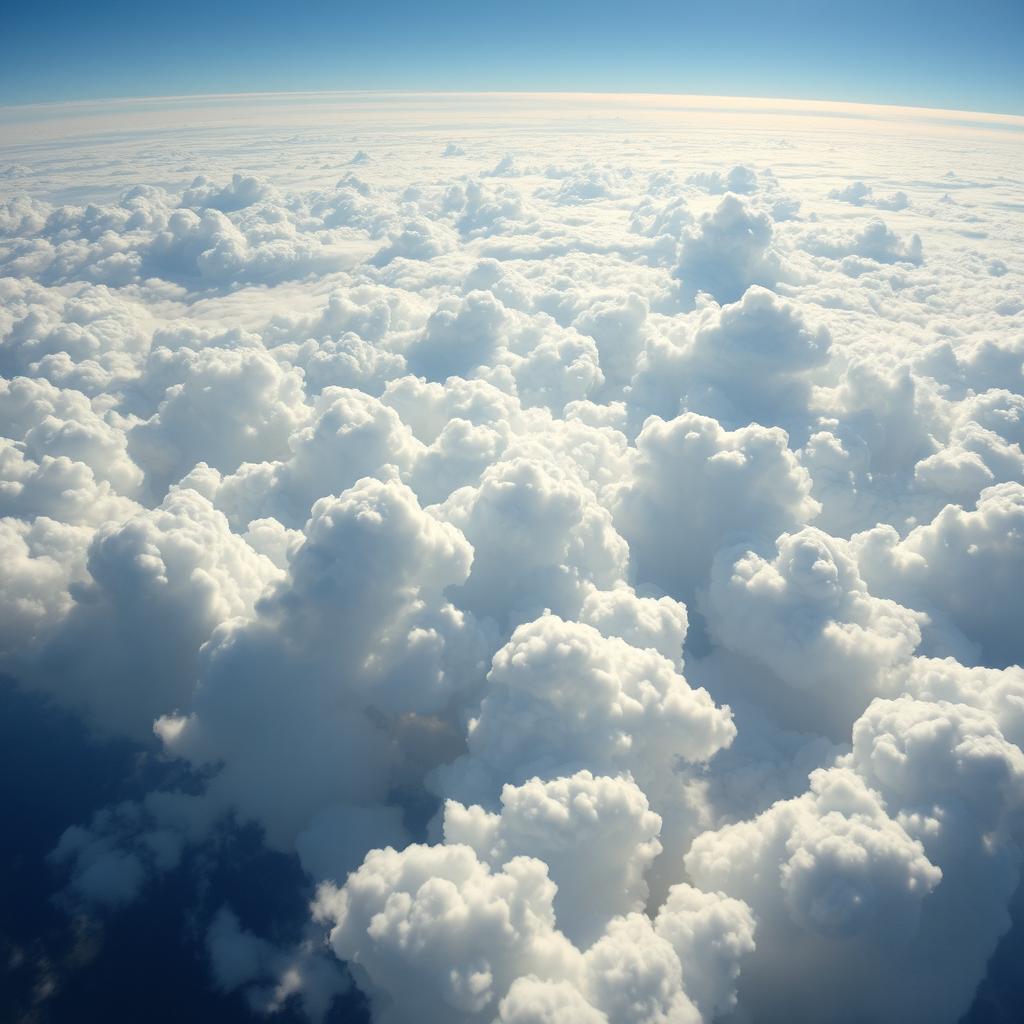 A breathtaking view of fluffy, white cumulus clouds filling a bright blue sky during a sunny day