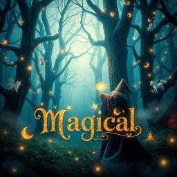 A captivating and enchanting book cover for a magical story, featuring a mystical forest illuminated by soft, glowing lights