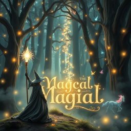 A captivating and enchanting book cover for a magical story, featuring a mystical forest illuminated by soft, glowing lights