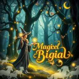 A captivating and enchanting book cover for a magical story, featuring a mystical forest illuminated by soft, glowing lights