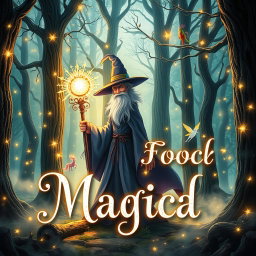 A captivating and enchanting book cover for a magical story, featuring a mystical forest illuminated by soft, glowing lights