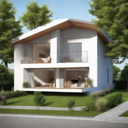 Create a comprehensive visualization of a house spanning 79 square meters in area.