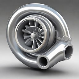 A highly detailed illustration of a turbo charger with intricate parts and metallic finish.