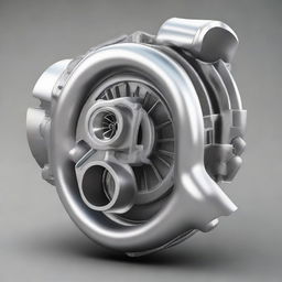 A highly detailed illustration of a turbo charger with intricate parts and metallic finish.