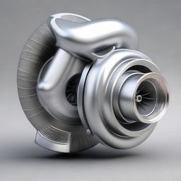 A highly detailed illustration of a turbo charger with intricate parts and metallic finish.