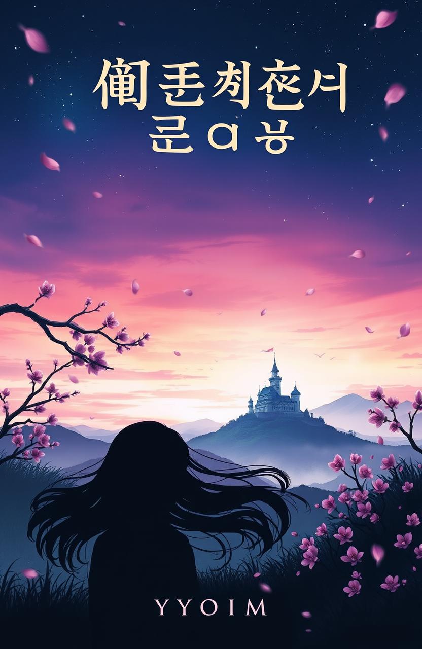 A captivating book cover design for a novel by Yeonim, featuring a mysterious and enchanting landscape