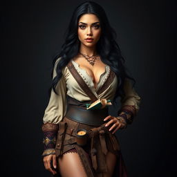 A 4'11" Middle Eastern woman with silky black hair and dark brown eyes, featuring light tan skin and thick, juicy lips