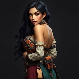 A 4'11" Middle Eastern woman with silky black hair and dark brown eyes, featuring light tan skin and thick, juicy lips