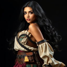 A 4'11" Middle Eastern woman with silky black hair and dark brown eyes, featuring light tan skin and thick, juicy lips