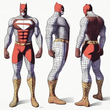 The artist decided to aggrandise the superhero's costume with intricate patterns and accessories.