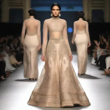 The designer aimed to aggrandise the outfit by incorporating luxurious fabrics and elaborate embellishments.