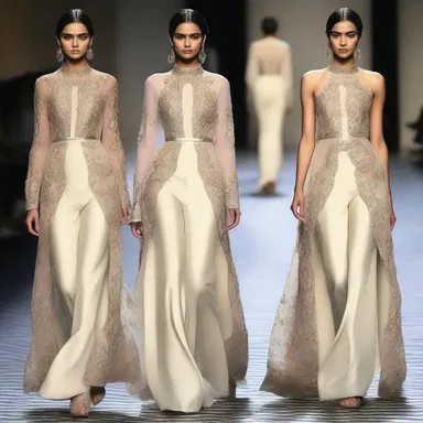 The designer aimed to aggrandise the outfit by incorporating luxurious fabrics and elaborate embellishments.
