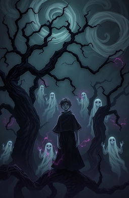 A surreal and eerie dreamscape depicting a character trapped in a nightmarish world