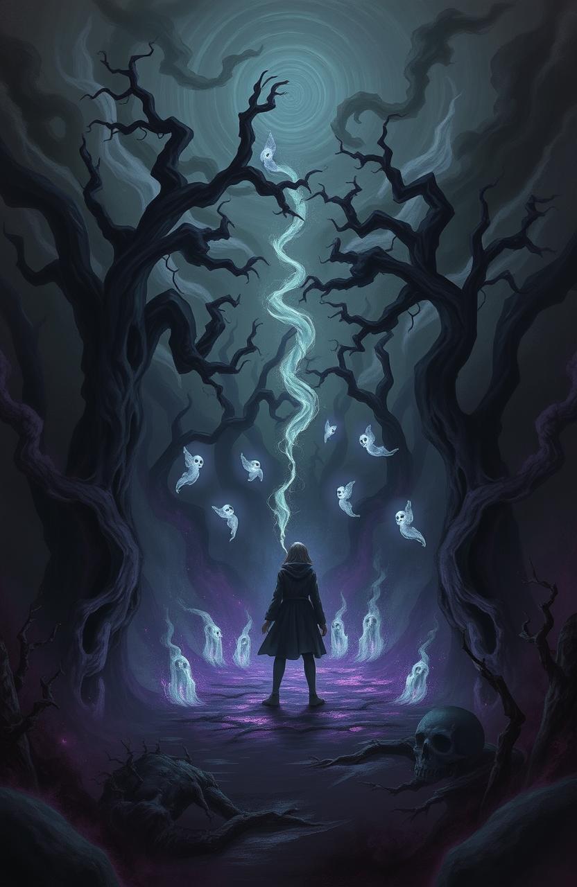 A surreal and eerie dreamscape depicting a character trapped in a nightmarish world