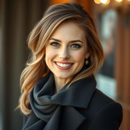 A beautiful Russian woman aged 30-35, radiating charm and grace