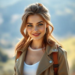 A beautiful Russian woman aged 30-35, showcasing her elegant beauty and confidence