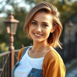 A beautiful Russian woman aged 30-35, showcasing her elegant beauty and confidence
