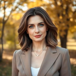 A beautiful Russian woman aged 40-45, embodying elegance and sophistication