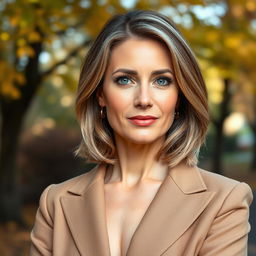 A beautiful Russian woman aged 40-45, embodying elegance and sophistication