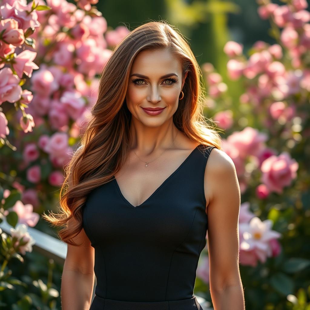 A stunning Russian woman aged 40-45, radiating elegance and beauty