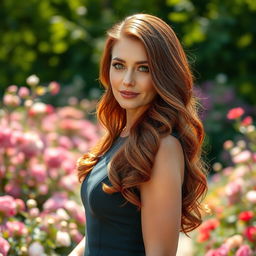 A stunning Russian woman aged 40-45, radiating elegance and beauty