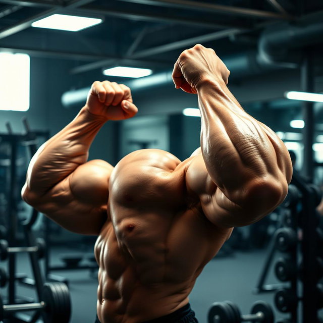 An impressive display of muscular arms, featuring well-defined and larger than life biceps flexing powerfully