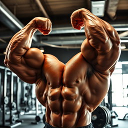 An impressive display of muscular arms, featuring well-defined and larger than life biceps flexing powerfully