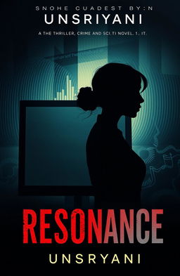 A dark and atmospheric book cover for the thriller, crime, and sci-fi novel "Resonance" by Unsriyani