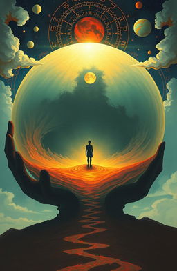 A surrealistic artwork depicting a large sphere representing the protagonist's inner world