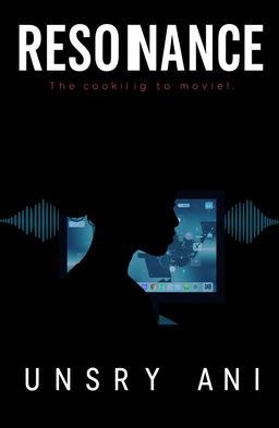A dark and simple book cover design for the thriller, crime, and sci-fi novel 'Resonance' by Unsriyani