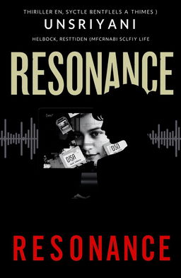 A dark and simple book cover design for the thriller, crime, and sci-fi novel 'Resonance' by Unsriyani