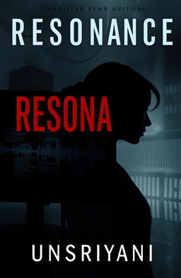 A dark and atmospheric book cover design for the thriller, crime, and sci-fi novel "Resonance" by Unsriyani