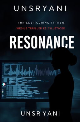 A dark and atmospheric book cover design for the thriller, crime, and sci-fi novel "Resonance" by Unsriyani