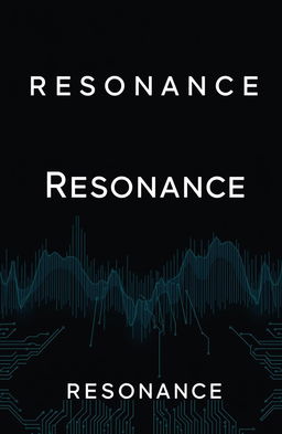 A dark and minimalist book cover design for a thriller, crime, and sci-fi novel titled 'Resonance'
