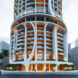 A 15-story sustainable tower inspired by the form of a dolphin, featuring dynamic shapes and elegant columns resembling the Apadana Palace