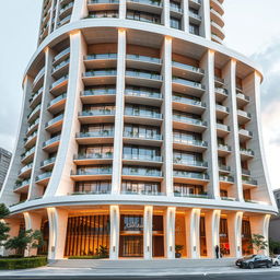 A 15-story sustainable tower inspired by the form of a dolphin, featuring dynamic shapes and elegant columns resembling the Apadana Palace