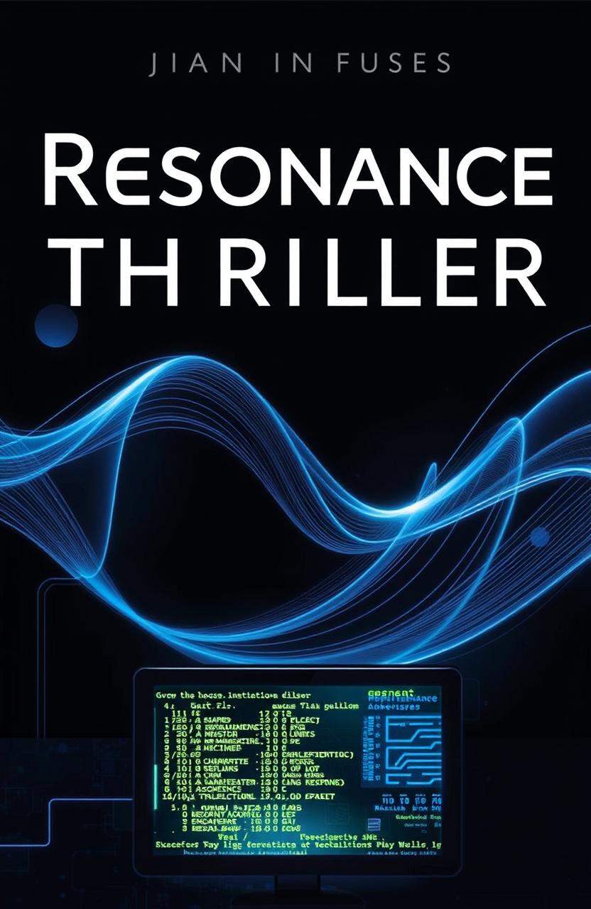 A gripping thriller science fiction novel cover featuring a dark, ominous background with deep blues and blacks