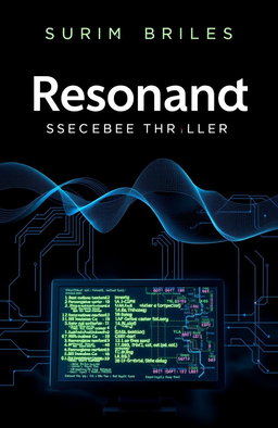 A gripping thriller science fiction novel cover featuring a dark, ominous background with deep blues and blacks