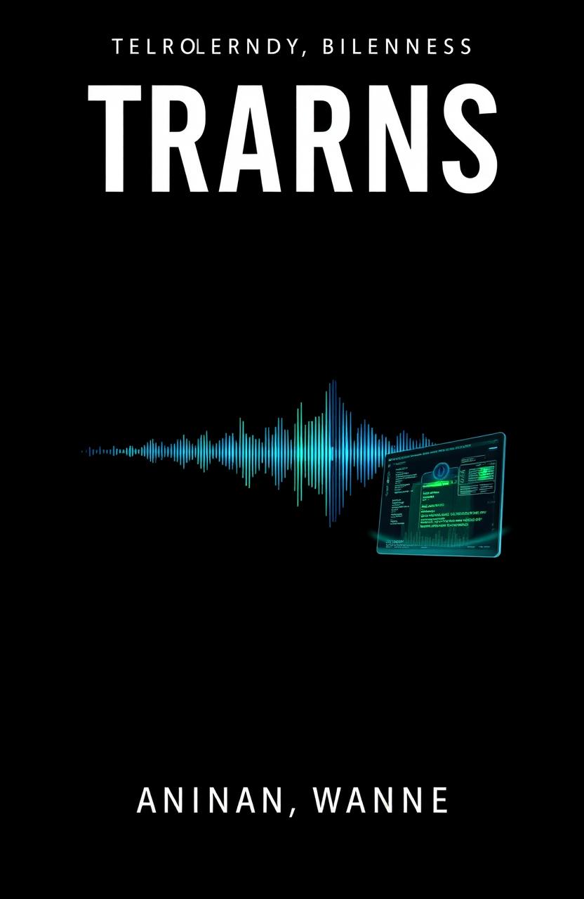 A dark, minimalist book cover design for a thriller, crime, and sci-fi novel