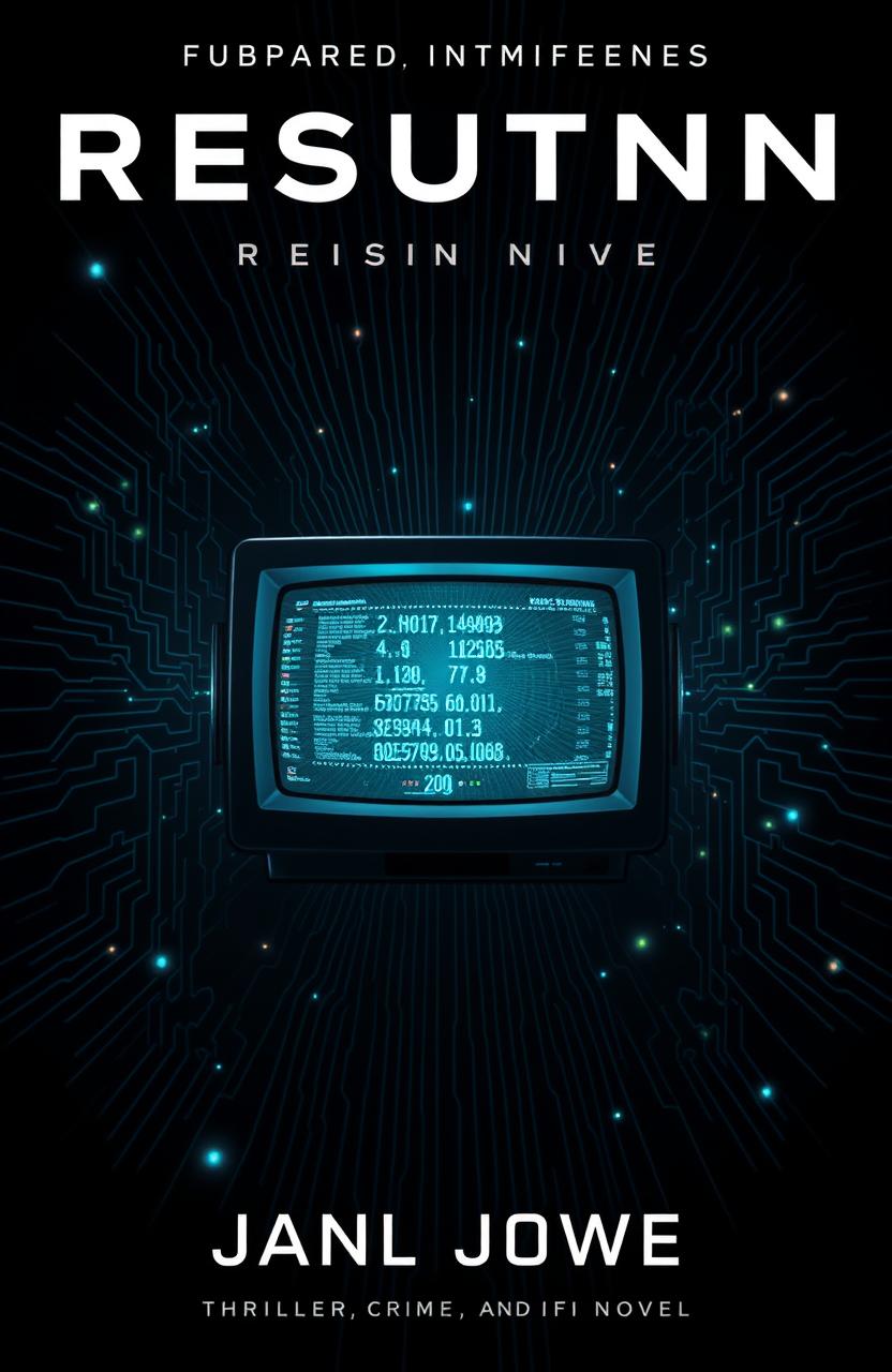 A dark and atmospheric book cover design for a thriller, crime, and sci-fi novel