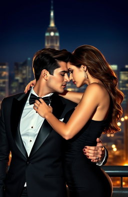 A dramatic scene depicting two secret agents in a passionate embrace, their expressions reflecting an intense romantic connection