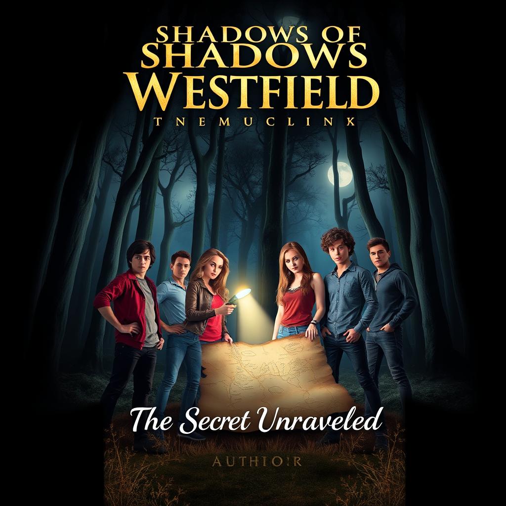 A captivating eBook cover for 'Shadows of Westfield: The Secret Unraveled'