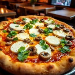 A delicious paneer and mushroom pizza, topped with generous slices of soft and creamy paneer cheese and fresh mushrooms