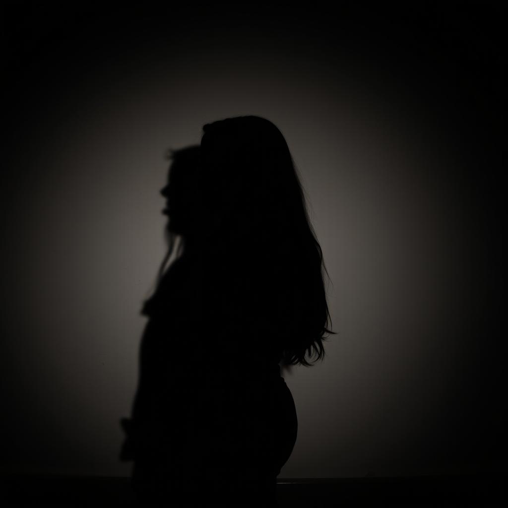 A silhouette of a teenage girl standing in profile, looking to the left