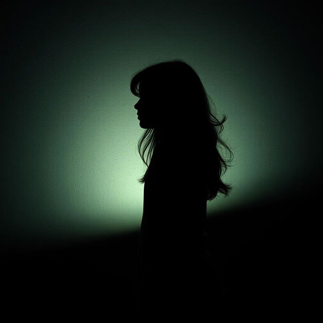 A silhouette of a teenage girl standing in profile, looking to the left