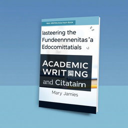 An educational book cover design featuring the title 'Mastering the Fundamentals of Academic Writing and Citation' by Mary James