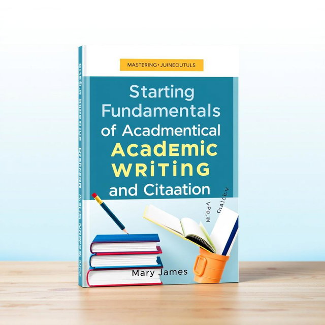 An educational book cover design featuring the title 'Mastering the Fundamentals of Academic Writing and Citation' by Mary James